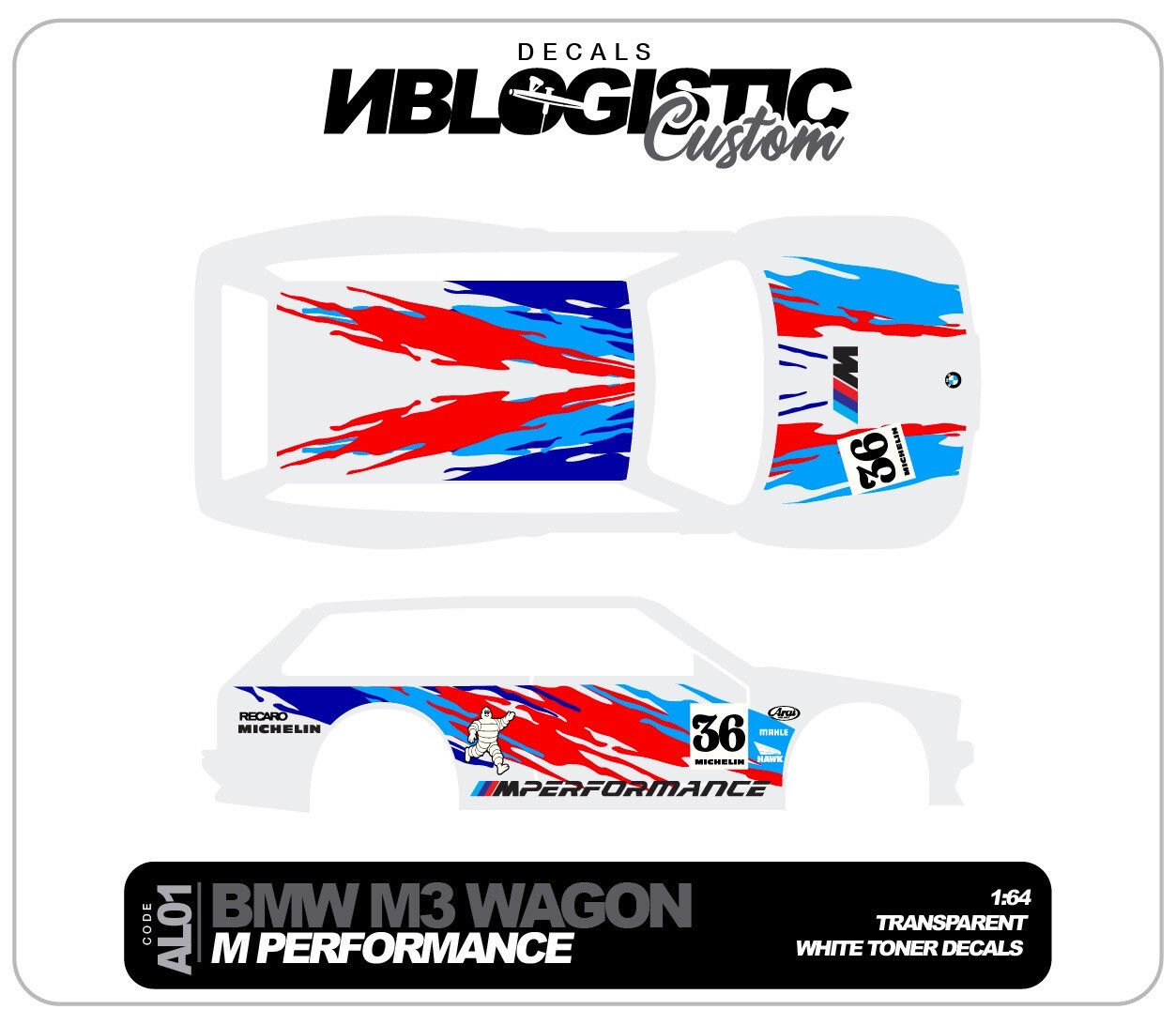BMW M3 Wagon Custom Universal WaterSlide Decal for 1/64 Scale Hot Wheels C2