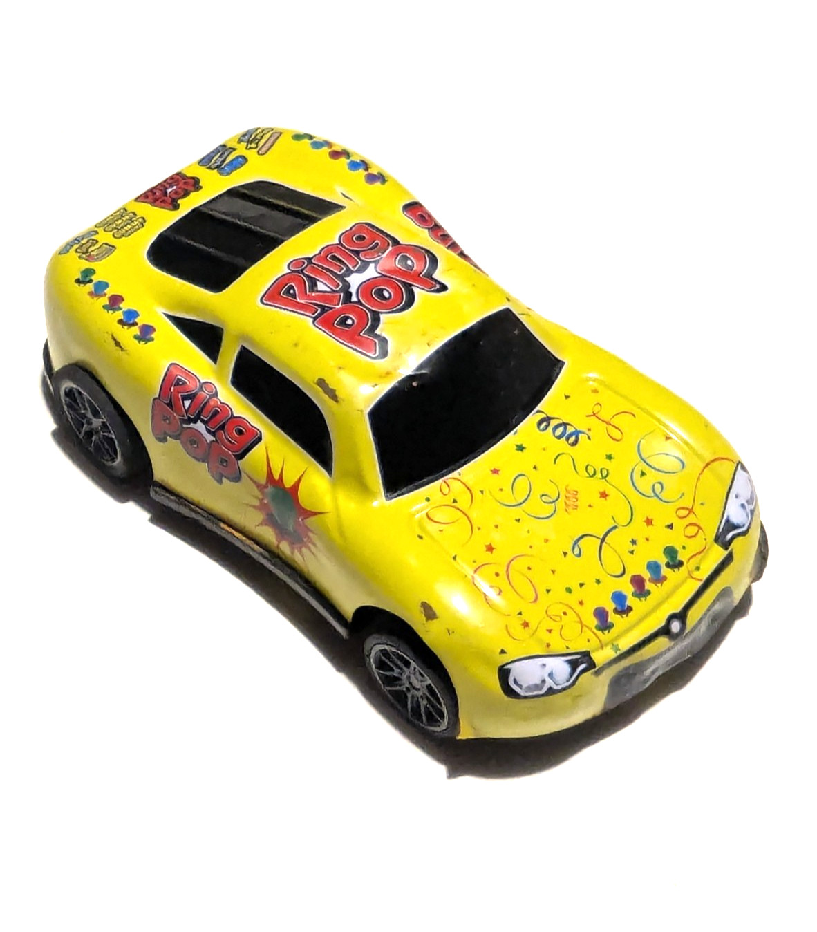 Metal Body Vibrant Yellow Paint Ring Pop Candy Graphics Toy Race Car