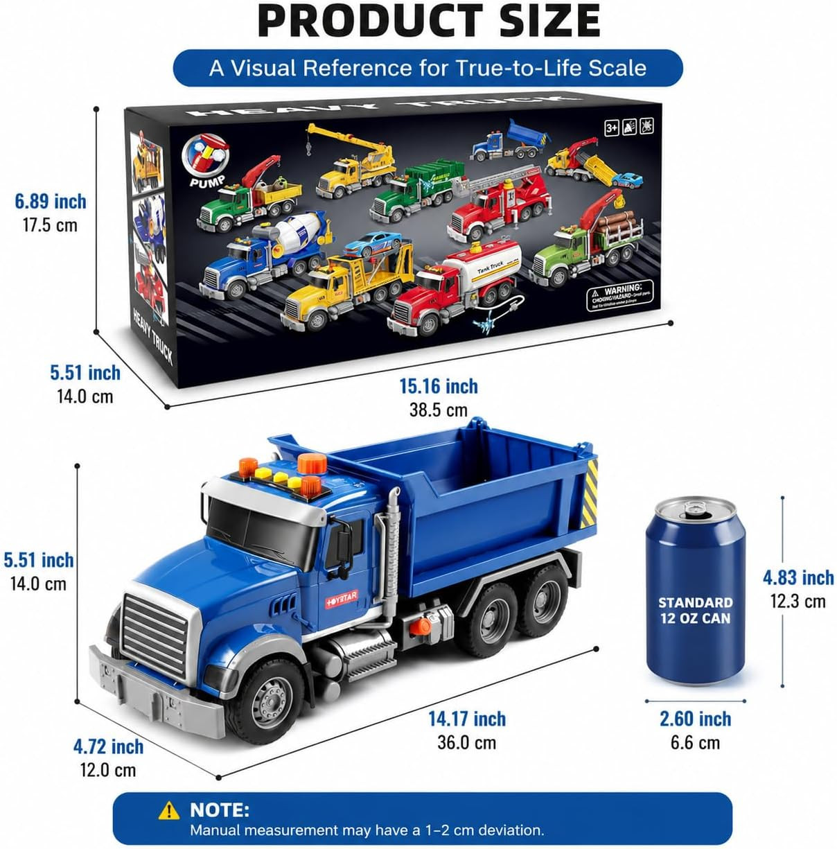14″ Blue Large Dump Truck Toy,Construction Trucks for Boys Girls 3 4 5 6 7 8 Yea