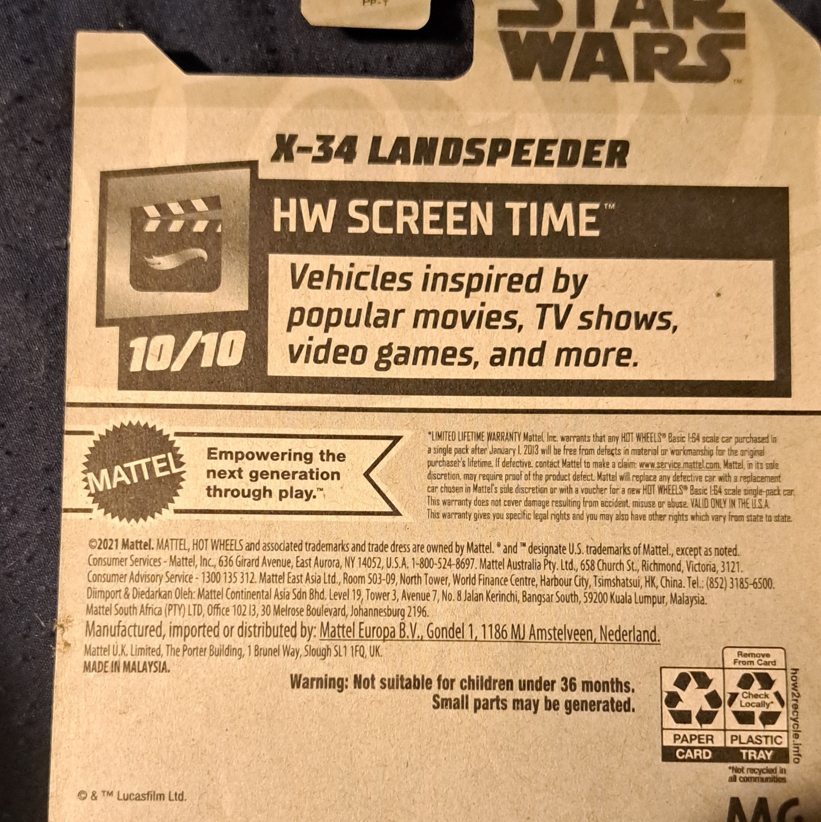 Hot Wheels HW Screen Time X-34 Landspeeder Star Wars 1:64 Diecast Brown Unopened