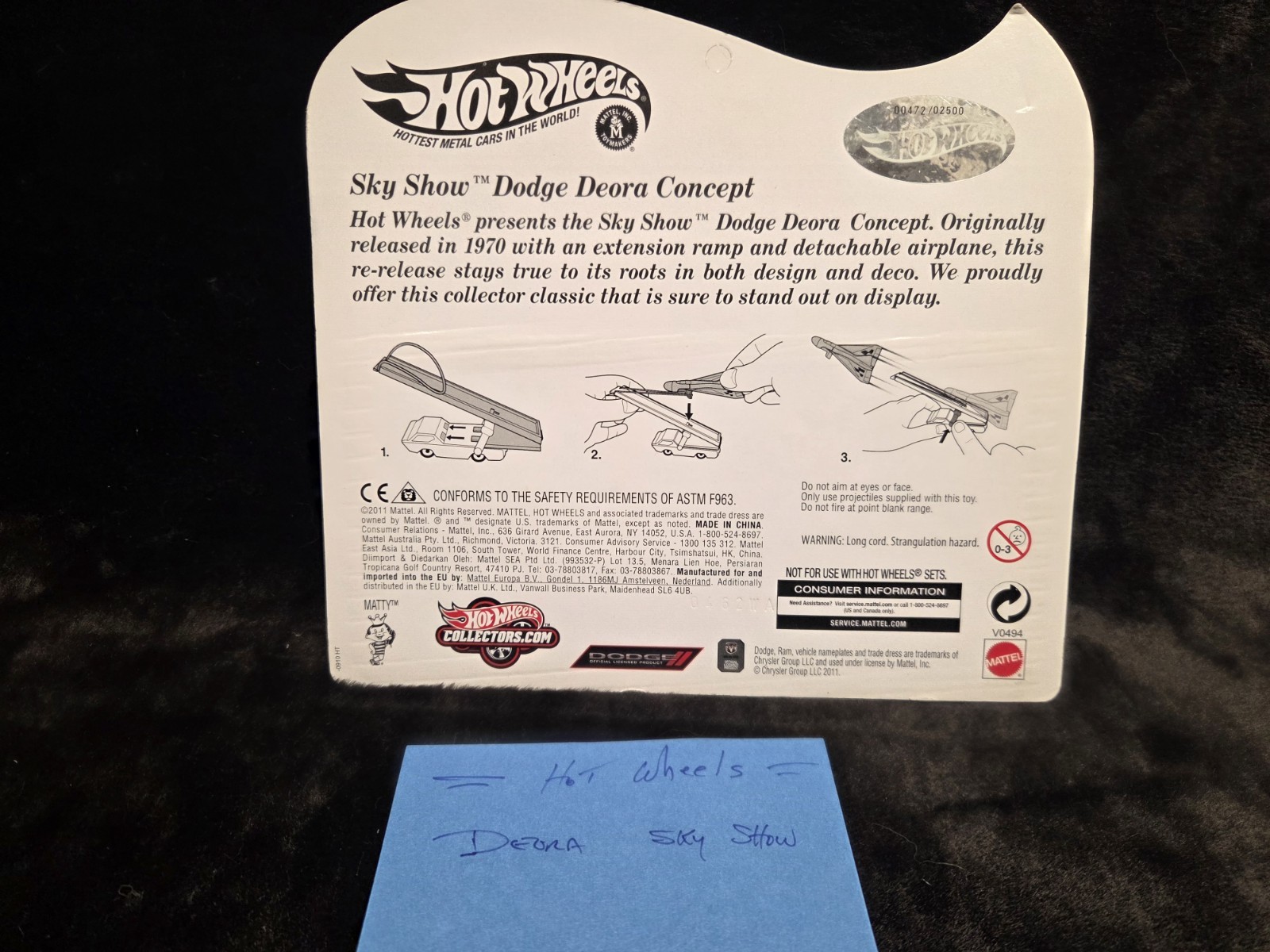 Hot Wheels RLC Sky Show Dodge Deora Concept 454/2500 Blue Redline 2011 Airplane