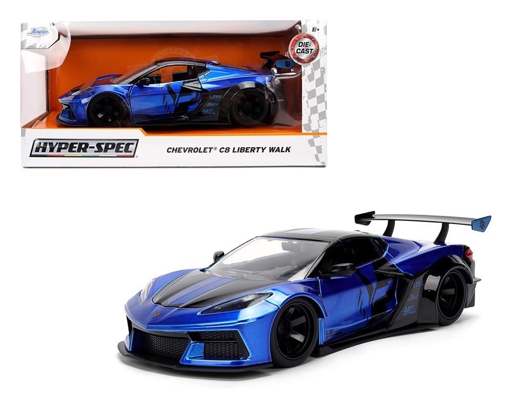 Jada 1:24 Hyper Spec Corvette C8 Liberty Walk Blue Diecast Model Car 36496-P13