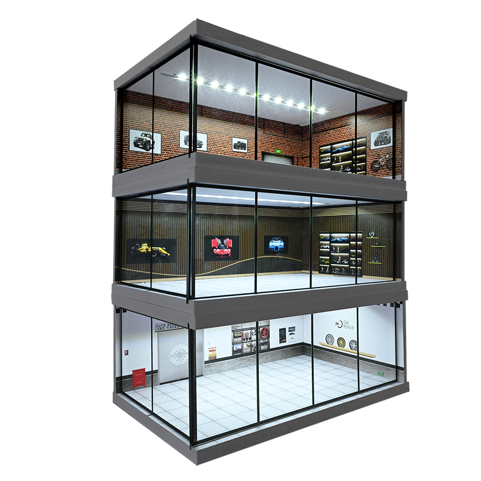 1:64 Diorama Car Showroom Model LED Lighting City Car Garage Scene Display Model