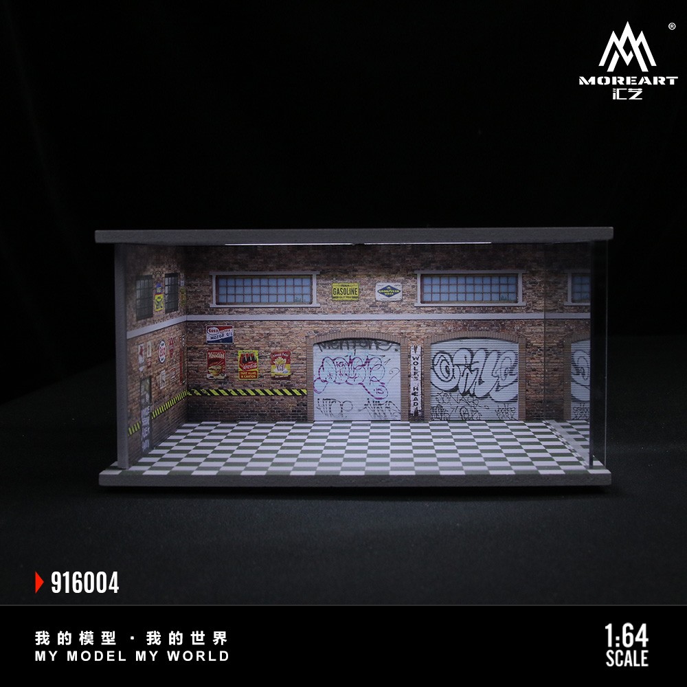 1/64 Garage Diorama Diecast Car Display Case LED Lighting Parking Lot Scene US