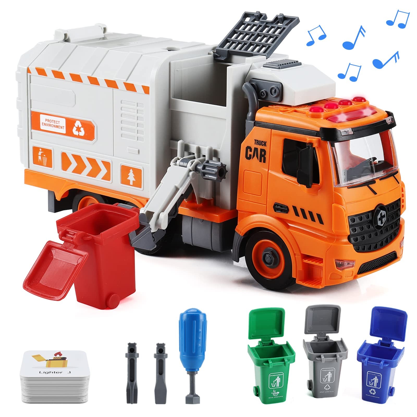 Garbage Truck Toys, DIY Realistic Recycling Trash Truck Toy with Light and So…
