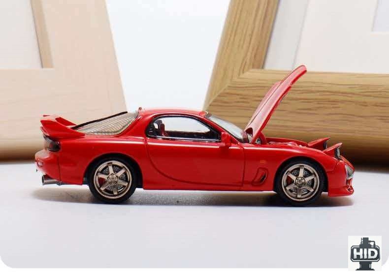 1:64 Mazda RX-7 FD3S A Space Speed Pop-up Headlight Open Hood Alloy Car Model