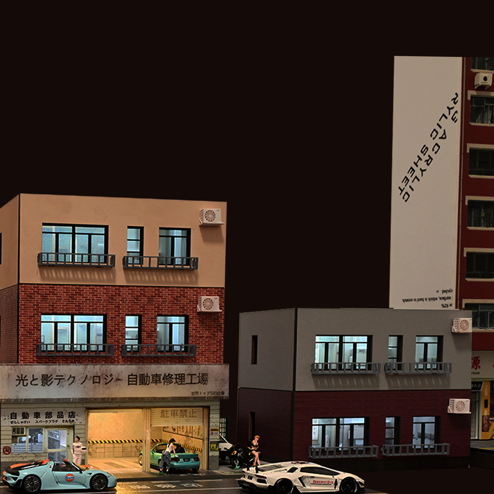 Diorama 1/64 Car Garage Model LED Street Parking Lots Building Display Model US