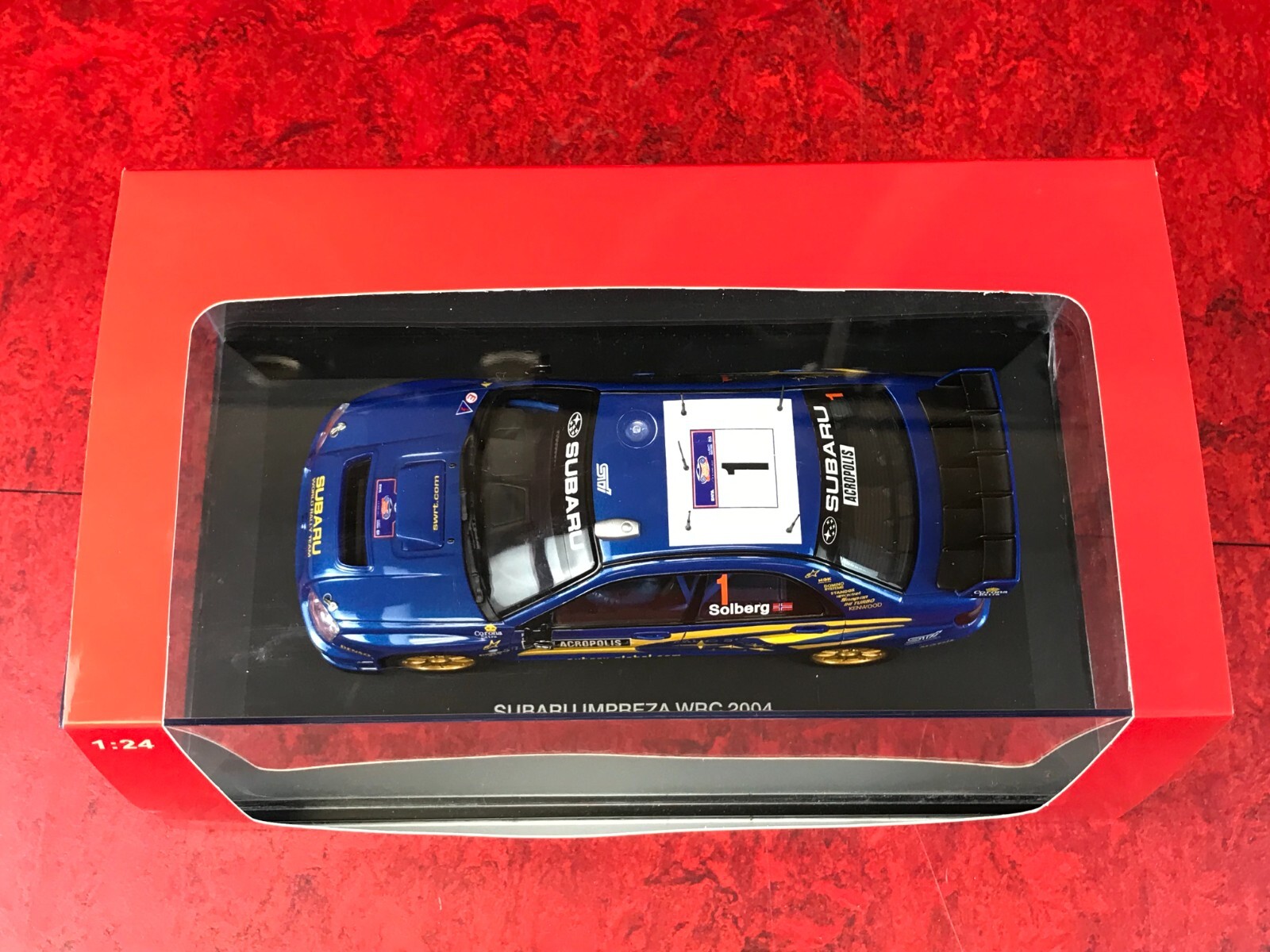 NEW IN BOX Diecast Car Autoart Slot Racing BLUE 2004 SUBARU IMPREZA WRC 1:24