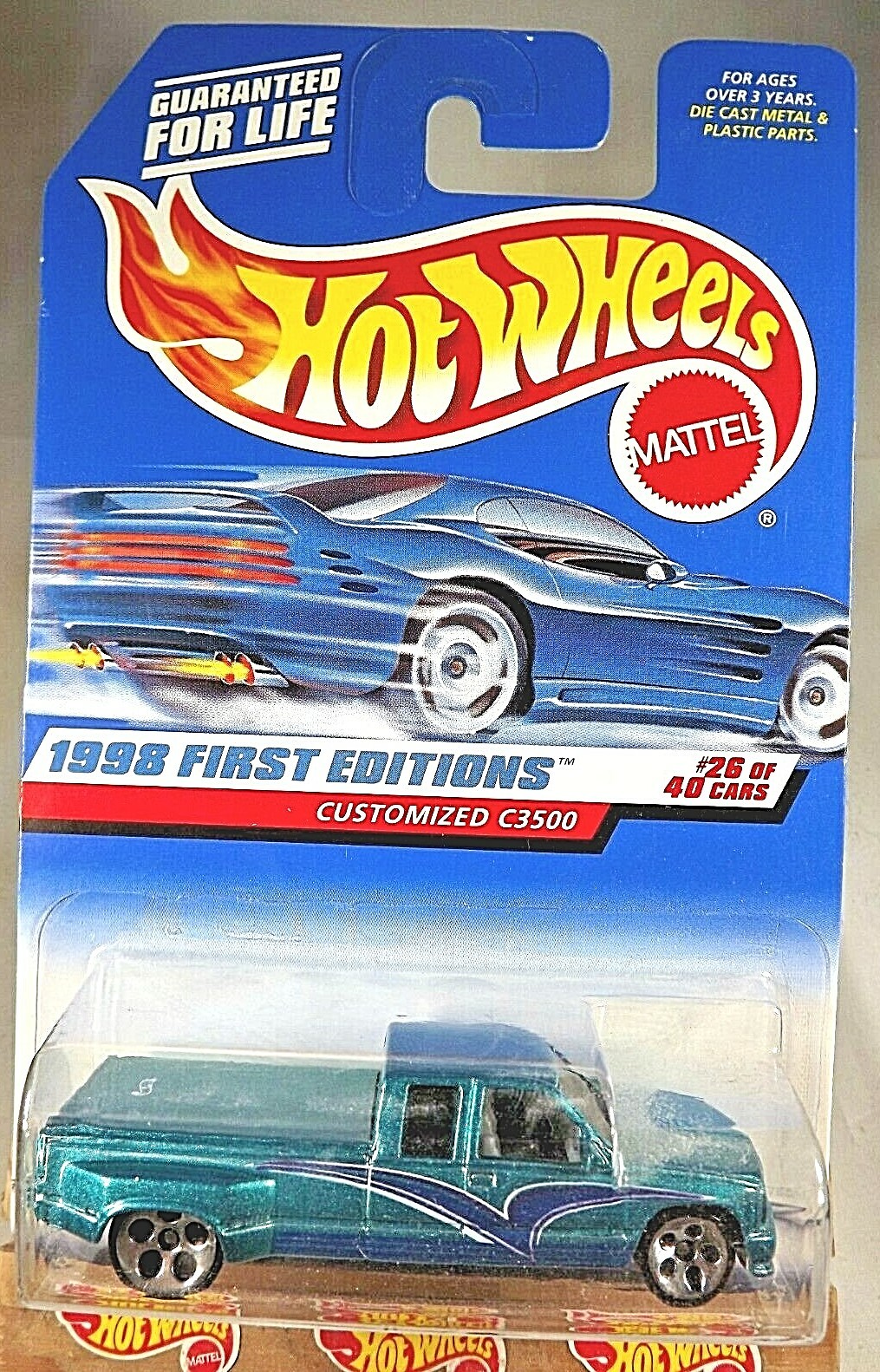 1998 Hot Wheels #663 First Editions 26/40 CUSTOMIZED C3500 Green Short FatStripe