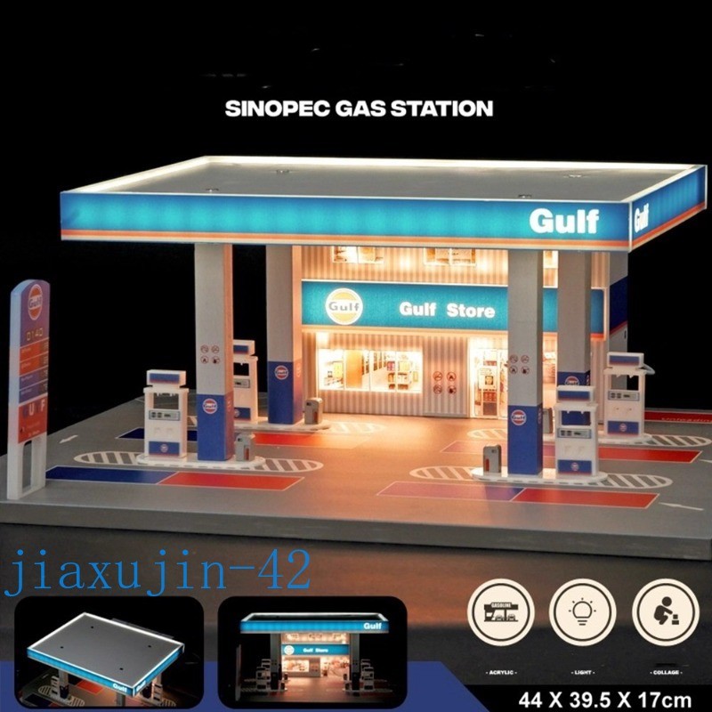 1/64 Diorama City Gas Station Model Car Garage LED Lighting Scene Display Model