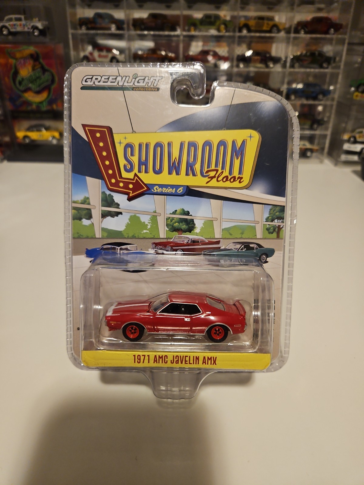 GreenLight Showroom Floor Series 6 1971 AMC Javelin AMX 1/64 Target Red CHASE