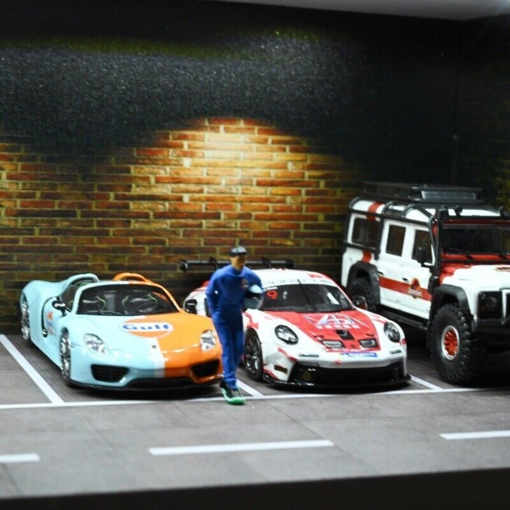 Diorama 1/64 Die-Cast Car Garage Model LED Street Parking Lots Display Scene US
