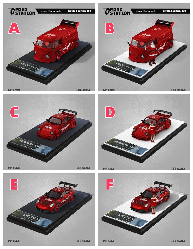 Mini Station 1:64 T1/RWB 964/992 GT3 SUP 2024 Christmas Model Car