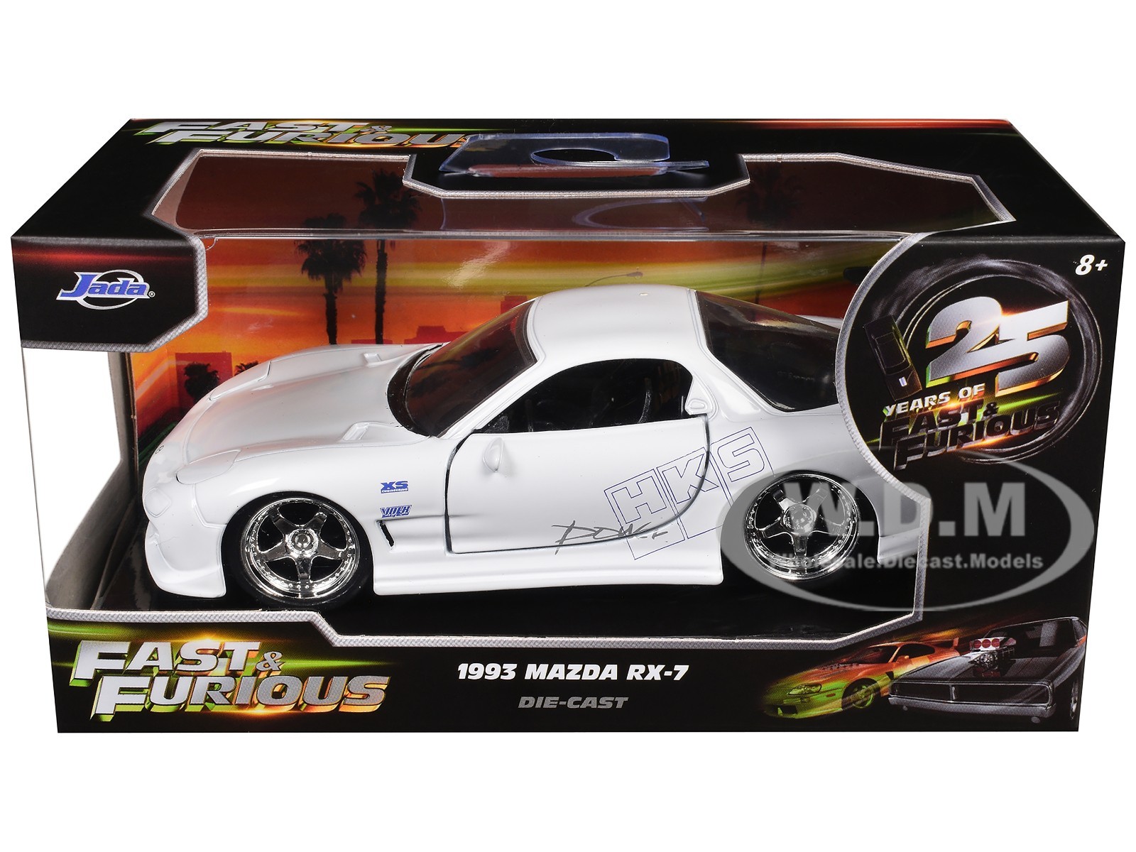 1993 MAZDA RX-7 “HKS” WHITE “FAST & FURIOUS 25 YEARS” 1/32 BY JADA 32588