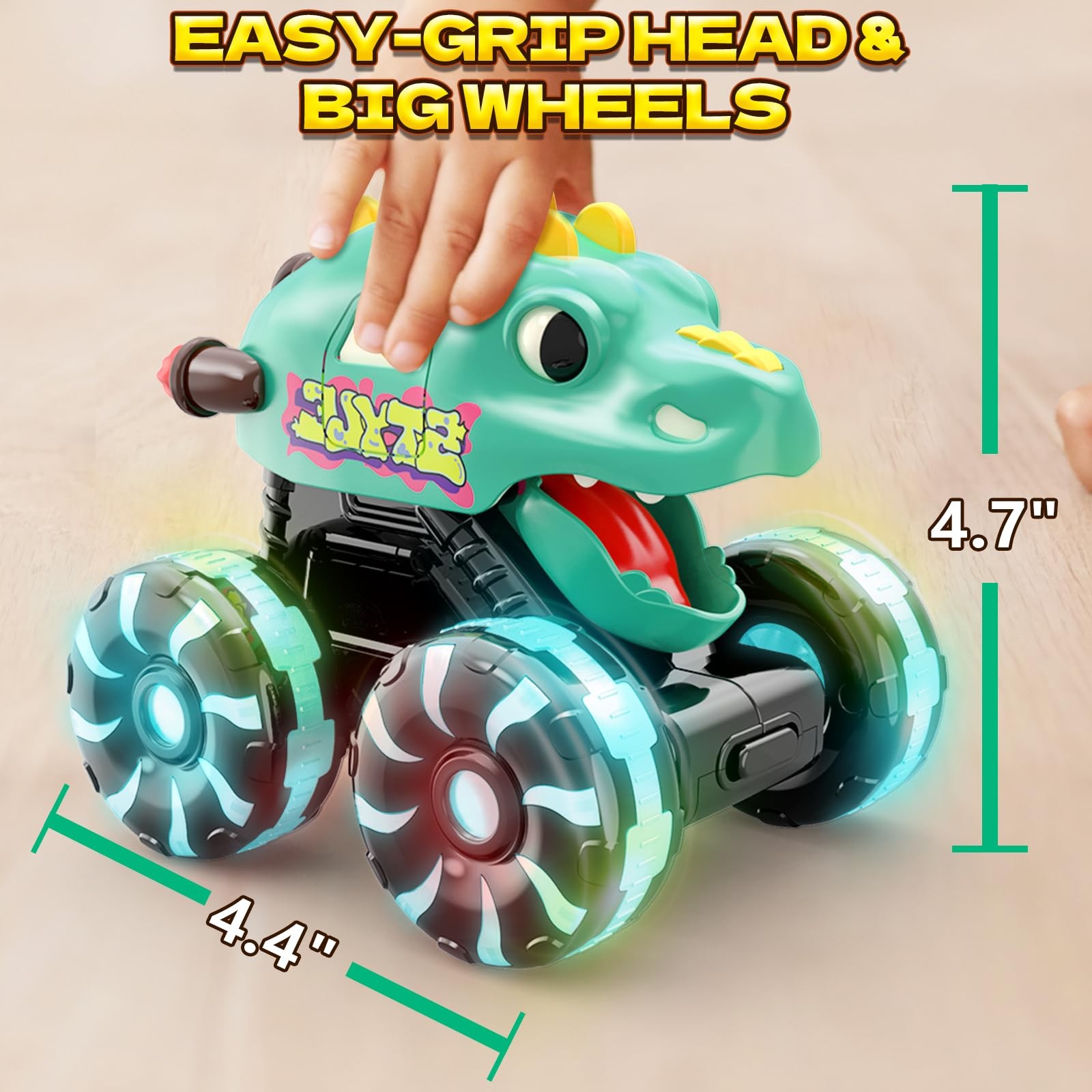 Green Dino Monster Truck – Light-Up Press and Go Car for Toddlers Age 2 3 4 5…