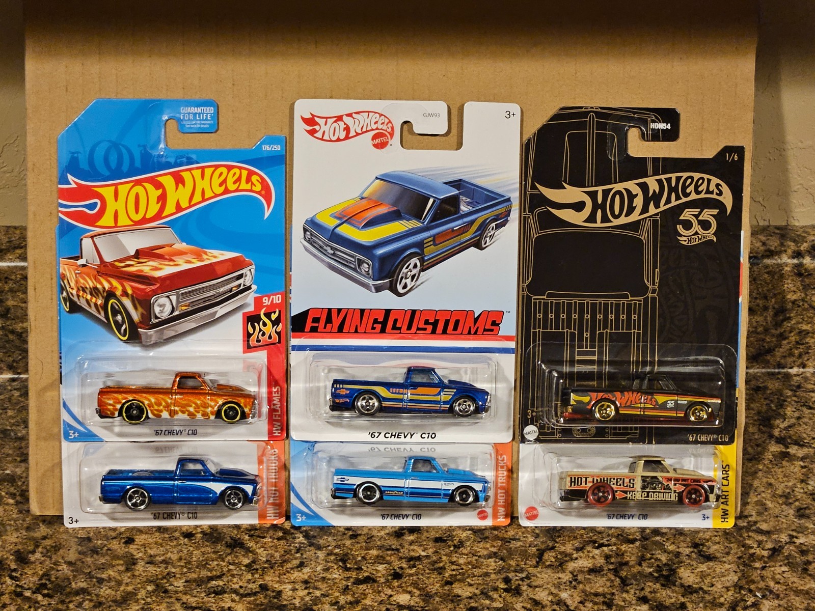 Hot Wheels Lot of 6 1967 Chevy C10 Pickup Truck Black Flying Customs ’67 Art Car