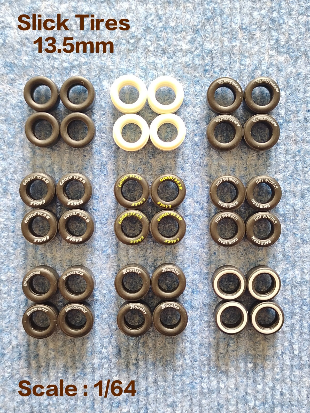 1/64 Letters Slick Rubber Tires Real Riders Hot Wheels Matchbox Chevy Gasser