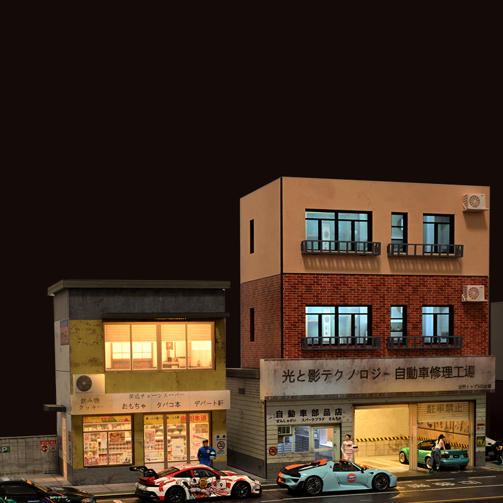Diorama 1/64 Car Garage Model LED Street Parking Lots Building Display Model US