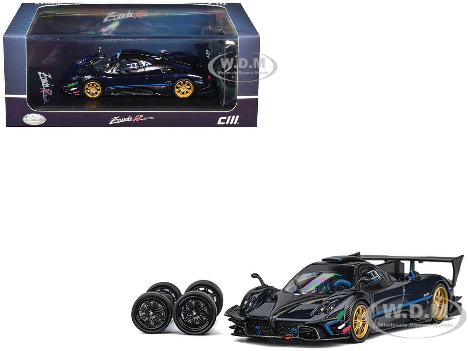 PAGANI ZONDA REVOLUCION DARK BLUE W/EXTRA WHEEL 1/64 CM MODEL CM64-REVOLUCION-BL