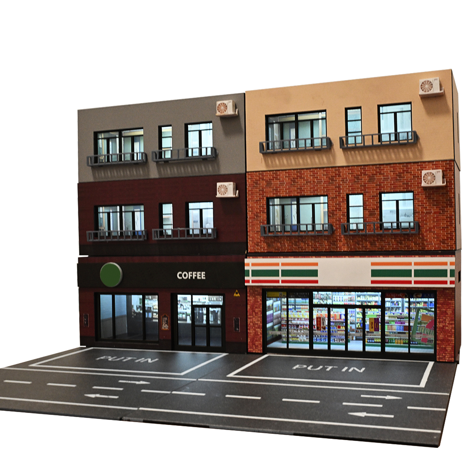 1/64 Diorama Car Garage Model LED Light City Street House Building Model Display
