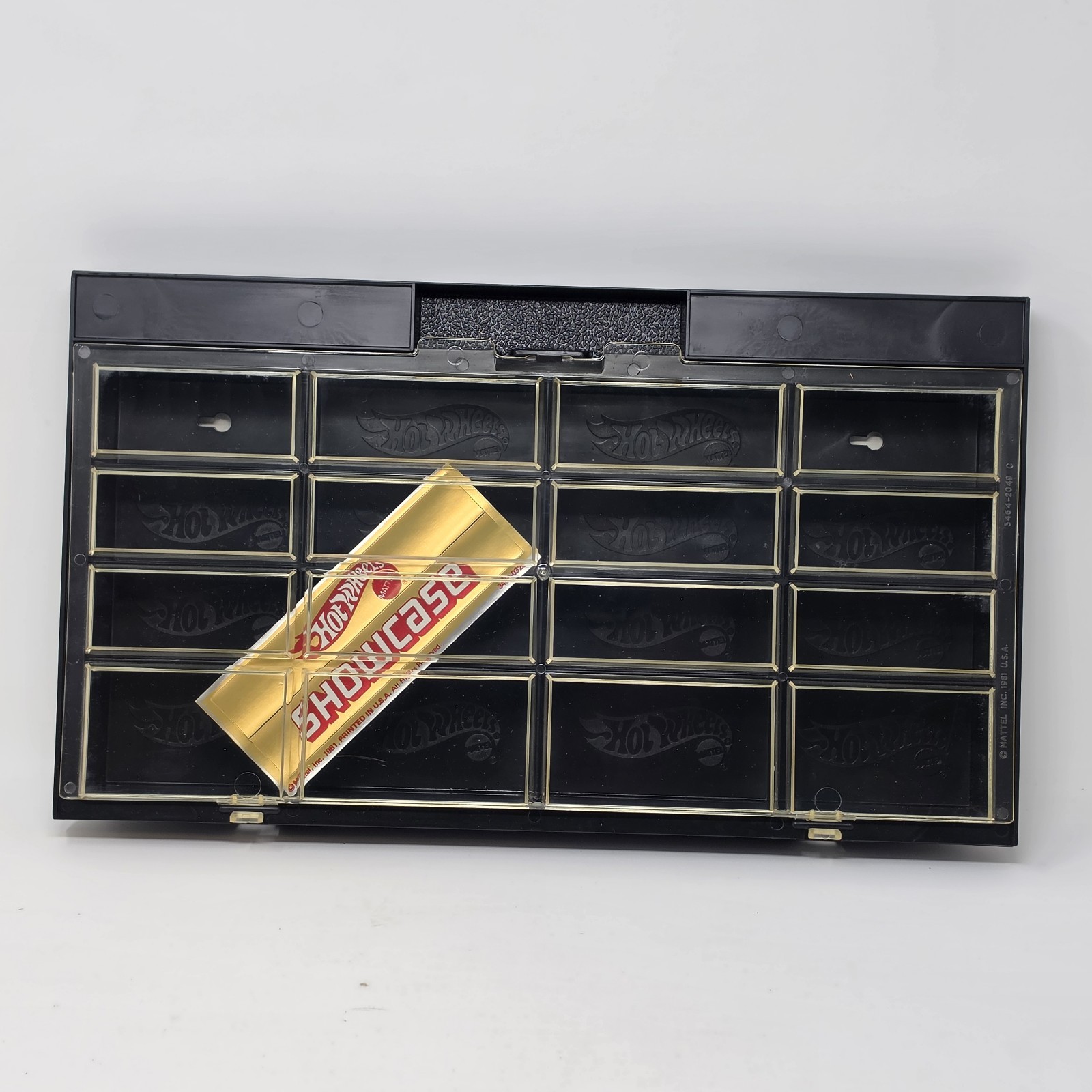 Vintage 1981 Mattel Hot Wheels Showcase Black Plastic Wall Mount + Gold Decals