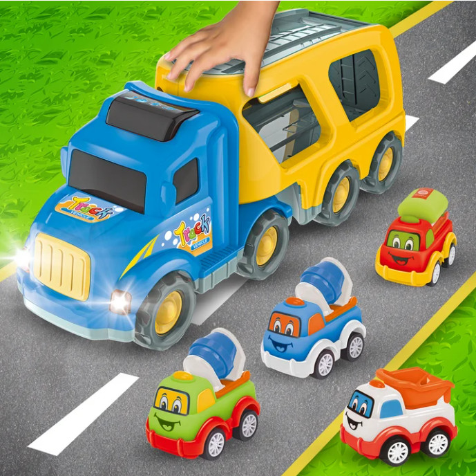 5-in-1 Carrier Truck Toy Set w/ Lights & Sound – Car Gift for Kids 3 – 7 years