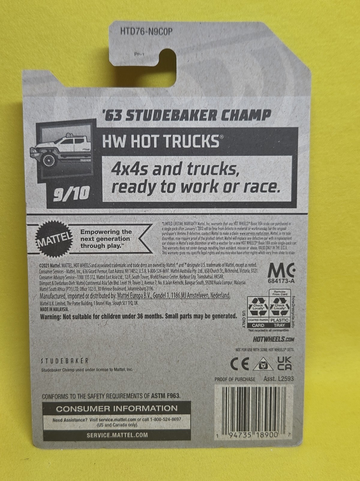 Hot Wheels HW Hot Trucks 9/10 ’63 Studebaker Champ 155/250 White & Gift 🔥61