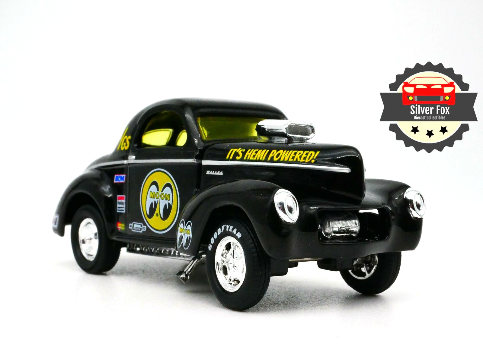 1941 WILLYS COUPE GASSER MOONEYES 1:64 SCALE DIECAST DIORAMA COLLTOR MODEL BLACK