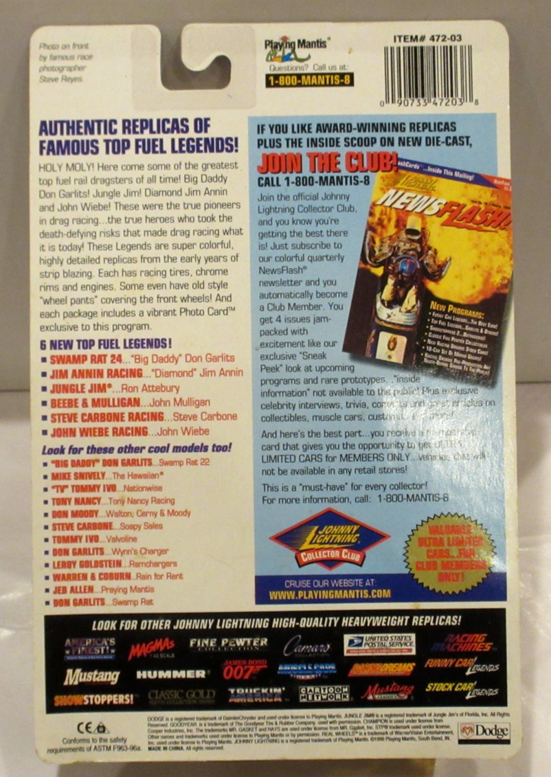 JOHNNY WHITE LIGHTNING NHRA DRAG RACING LEGENDS JIM ANNIN 1973 TOP FUEL DRAGSTER