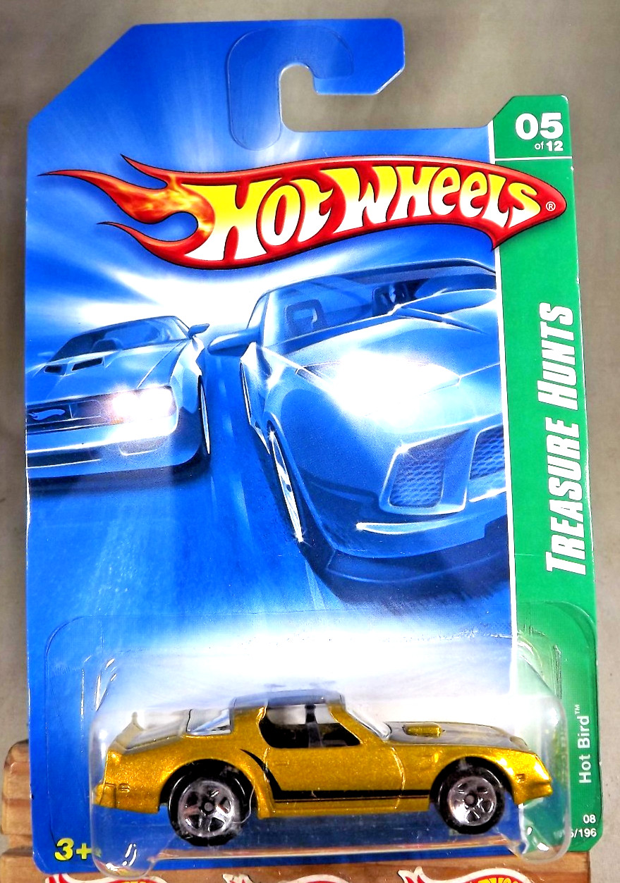 2008 Hot Wheels #165 Treasure Hunt 5/12 HOT BIRD Gold w/Chrome 5 Spoke Wheels
