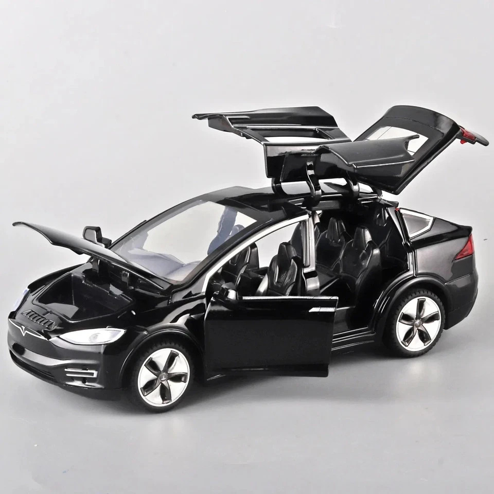 1:32 Tesla Model X Diecast Car Zinc Alloy Metal Toy Pull Back Sound Light Blue