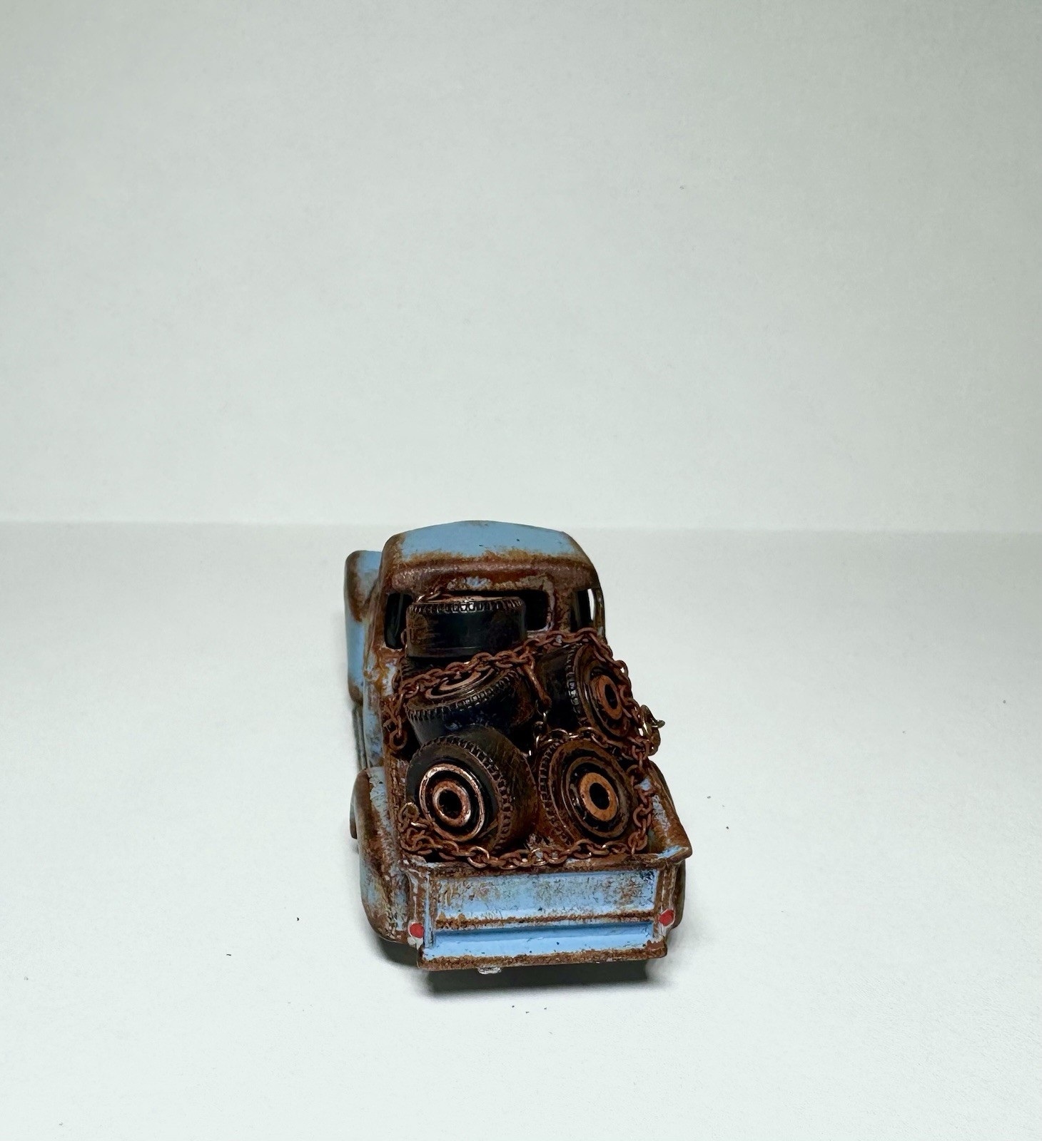 Custom Hot Wheels Blue 1953 Chevy Tire Truck Rat Rod Pickup W/ Real Riders