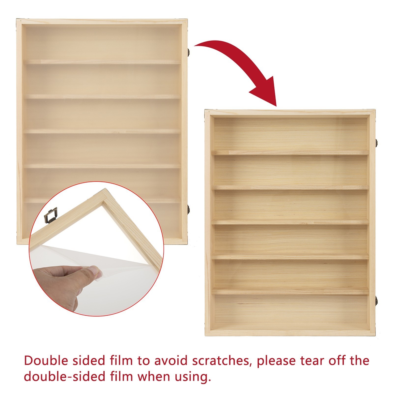 6-Tiers Wooden Wall Display Case Lockable Cabinet for Model Toy Collection Stand