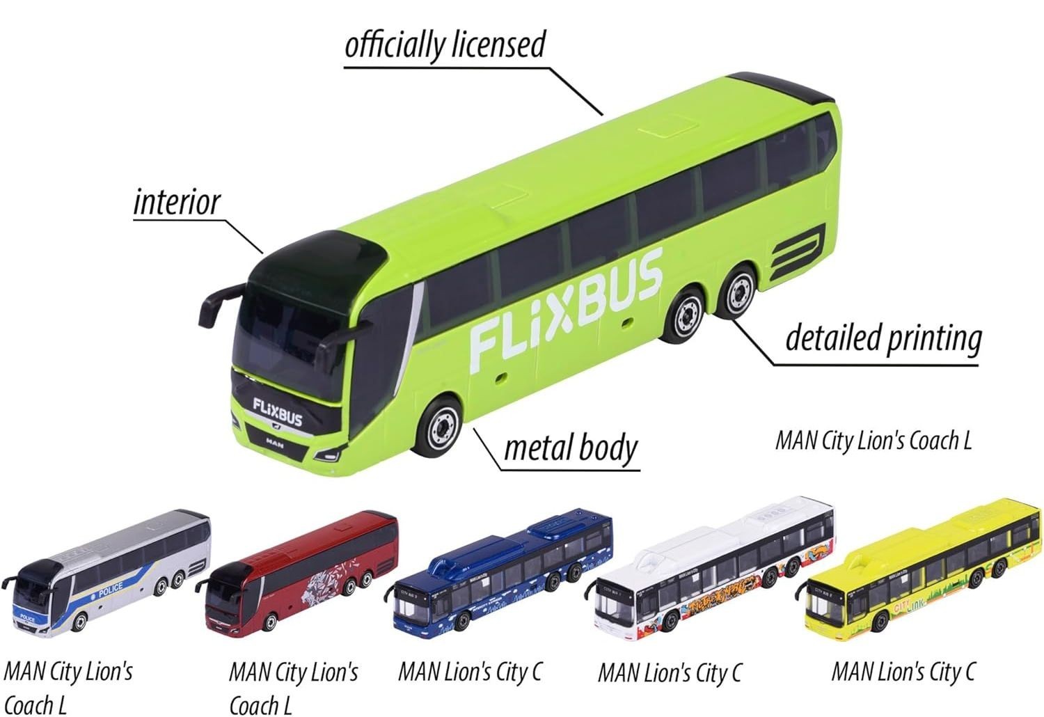 Set of 6 Majorette City Bus MAN City Lion’s Coaches C & L New UK Seller