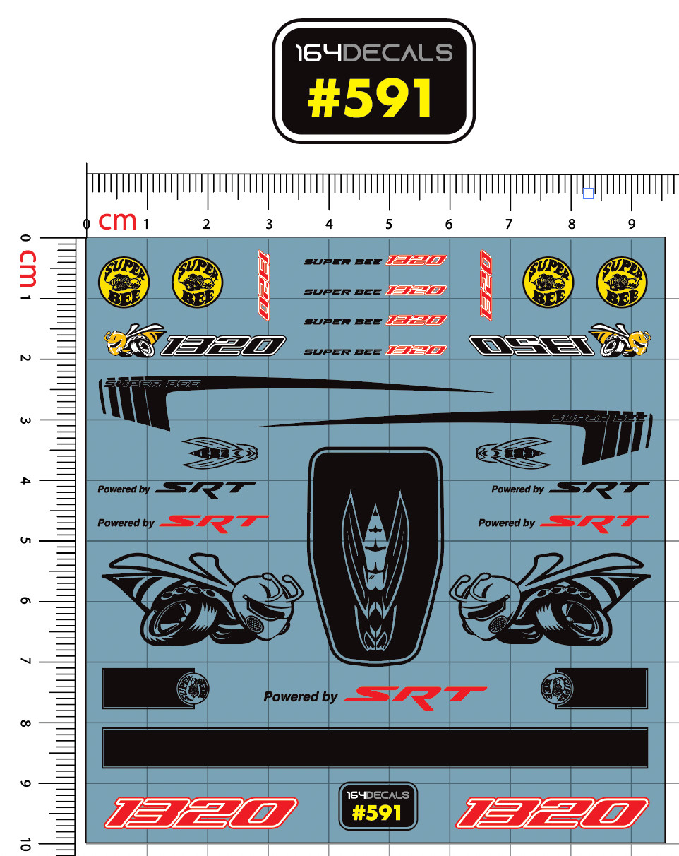 SRT 1320 Super Bee Water Slide Decal 1:24,28,25,32 Scale RC Diecast #591-594