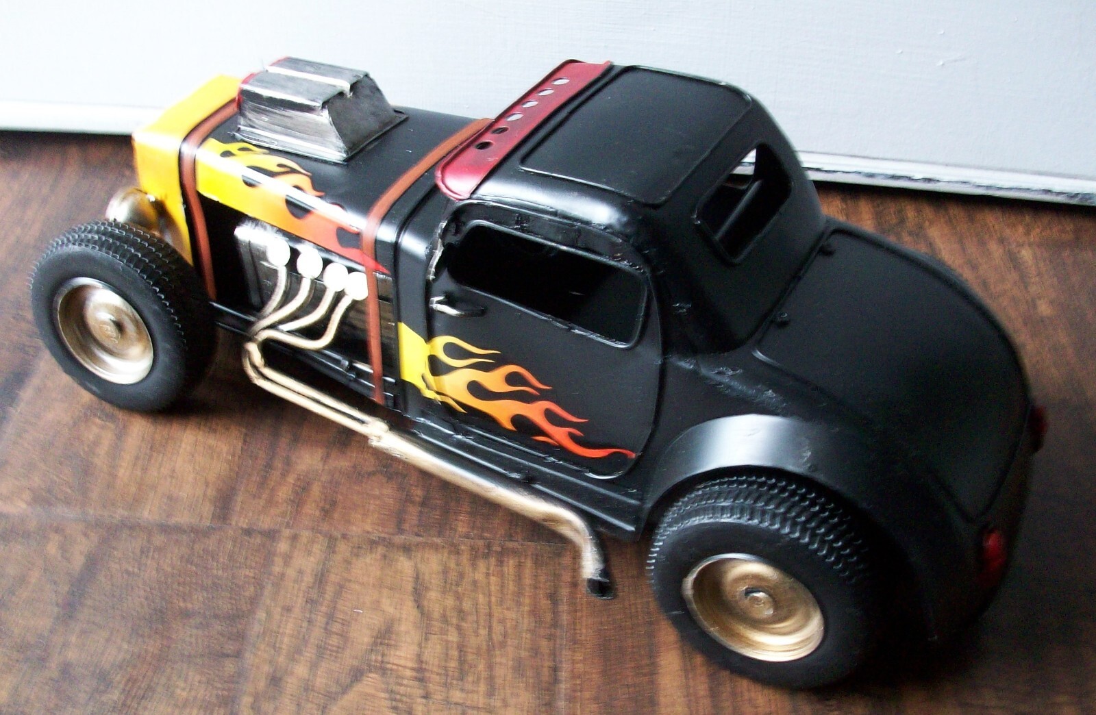 Vintage Style Monster Hot Rat Rod Toy Race Car Model Rustic Tin Metal Flames 12″