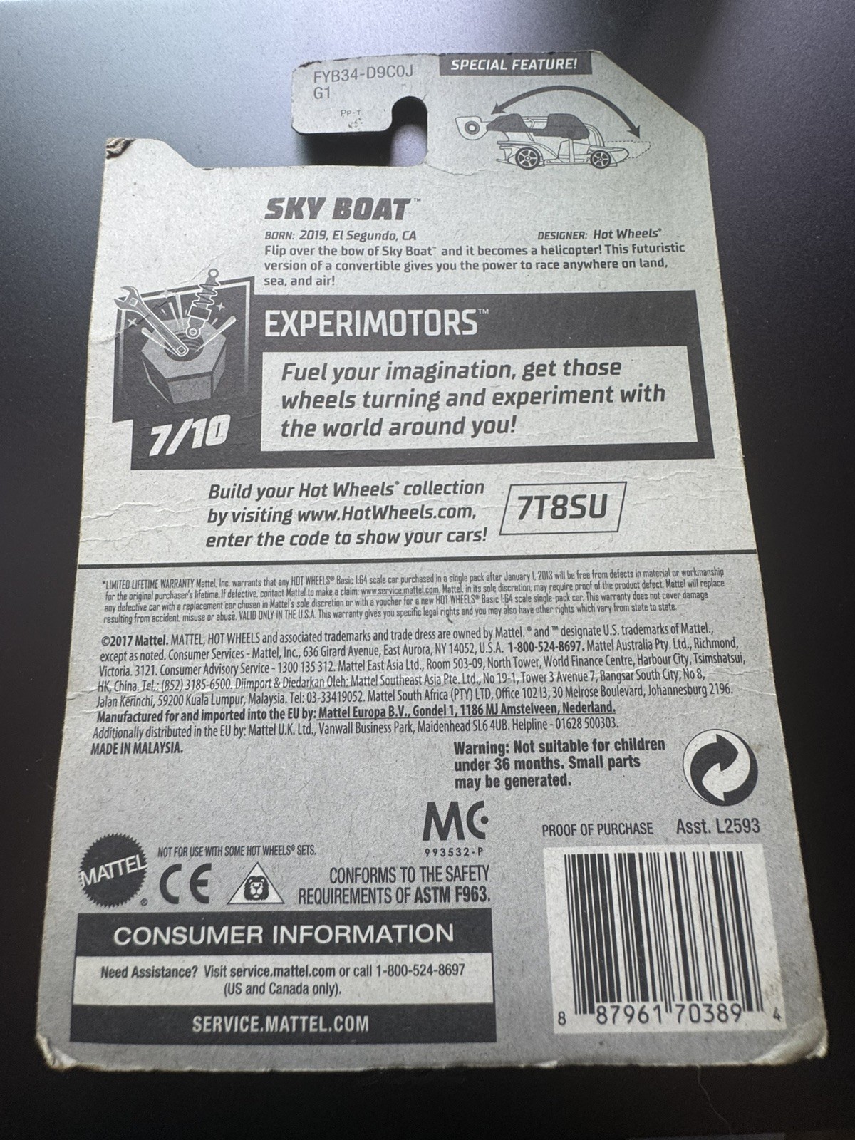2019 Hot Wheels Experimotots #165 Sky Boat 7/10 New in Package (ERROR)