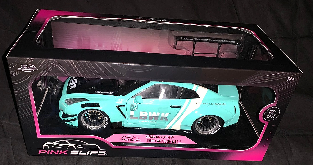 JADA 2025 1/18 DIECAST PINK SLIPS TEAL NISSAN GT-R (R35) W/LIBERTY WALK BODY KIT