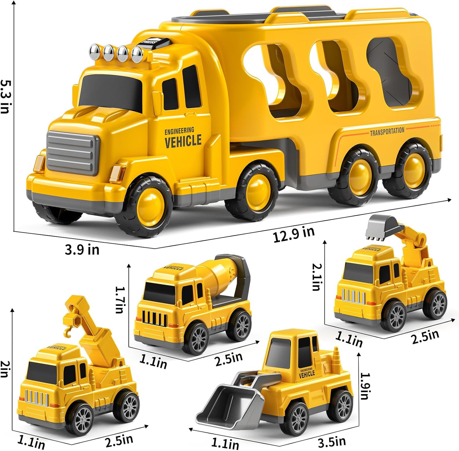 Trucks for Toddlers 2-4 Years 1-3 4-8 4-7 Boys Girls, 5 in 1 Construction Carrie