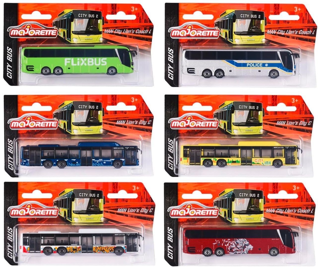 Set of 6 Majorette City Bus MAN City Lion’s Coaches C & L New UK Seller