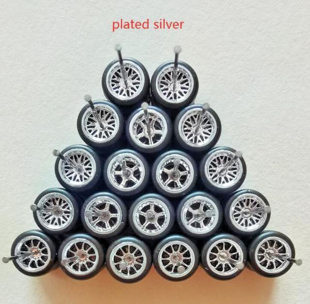 Hot Wheels 10 Sets Mixed CHROME 3 Style Rims & Real Rider Rubber Tires 1/64 11MM