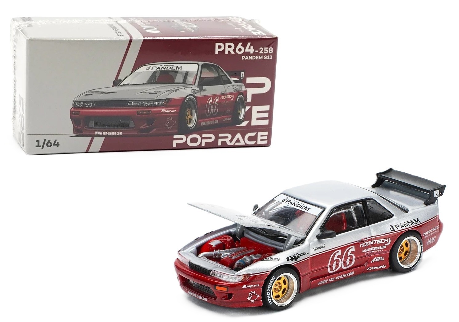 Pop Race 1:64 Nissan Silvia S13 Pandem #66 Moontech Red Diecast Car PR640258