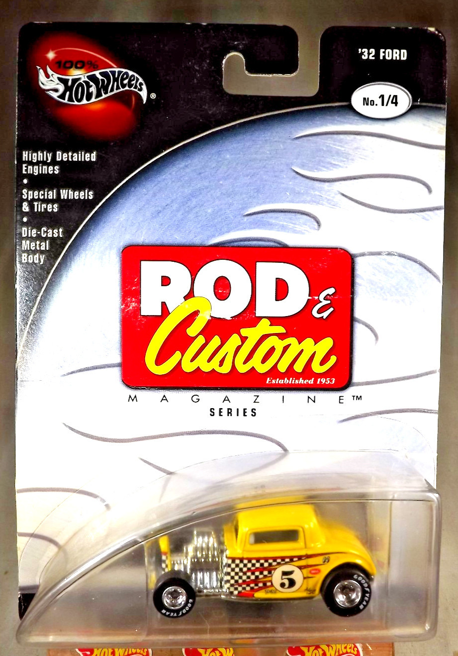 2002 Hot Wheels 100% Rod & Custom Series 1/4 ’32 FORD Yellow w/Real Riders GDYR