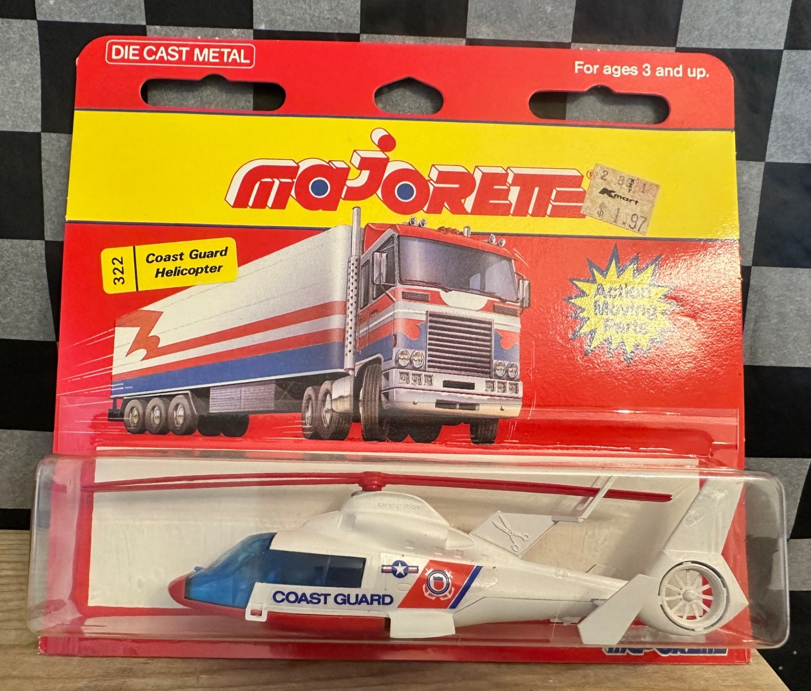 Majorette Coast Guard Helicopter 322 RARE Pre-Prod. White Rotor/Red Blade (1984)