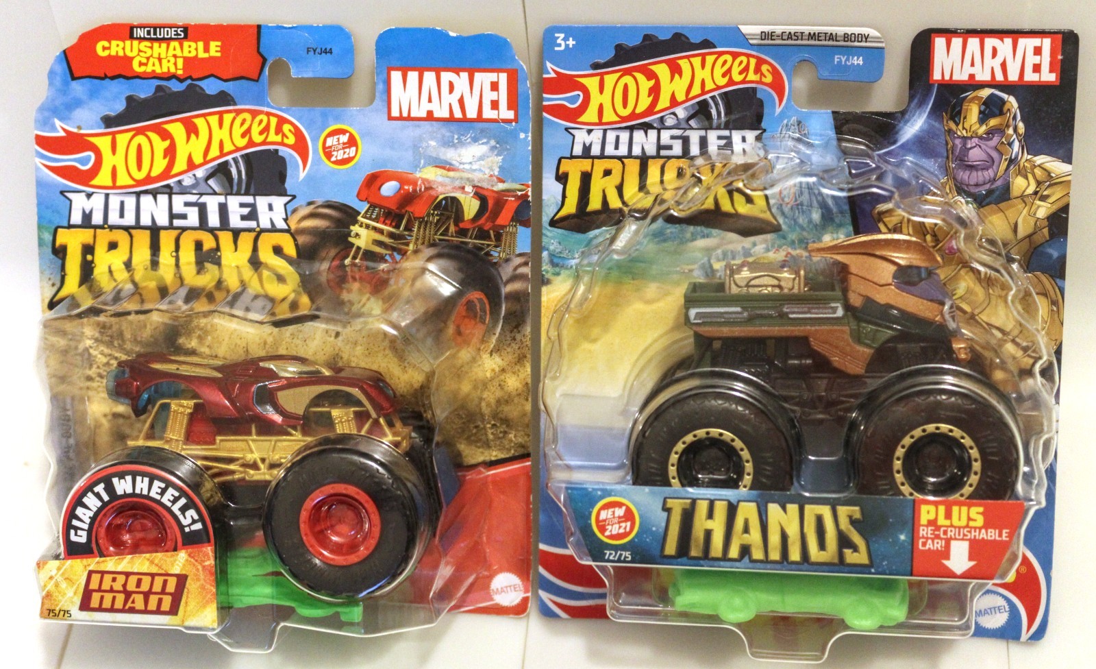 Hot Wheels Monster Trucks – Iron Man & Thanos (with Crushable Cars) – Marvel