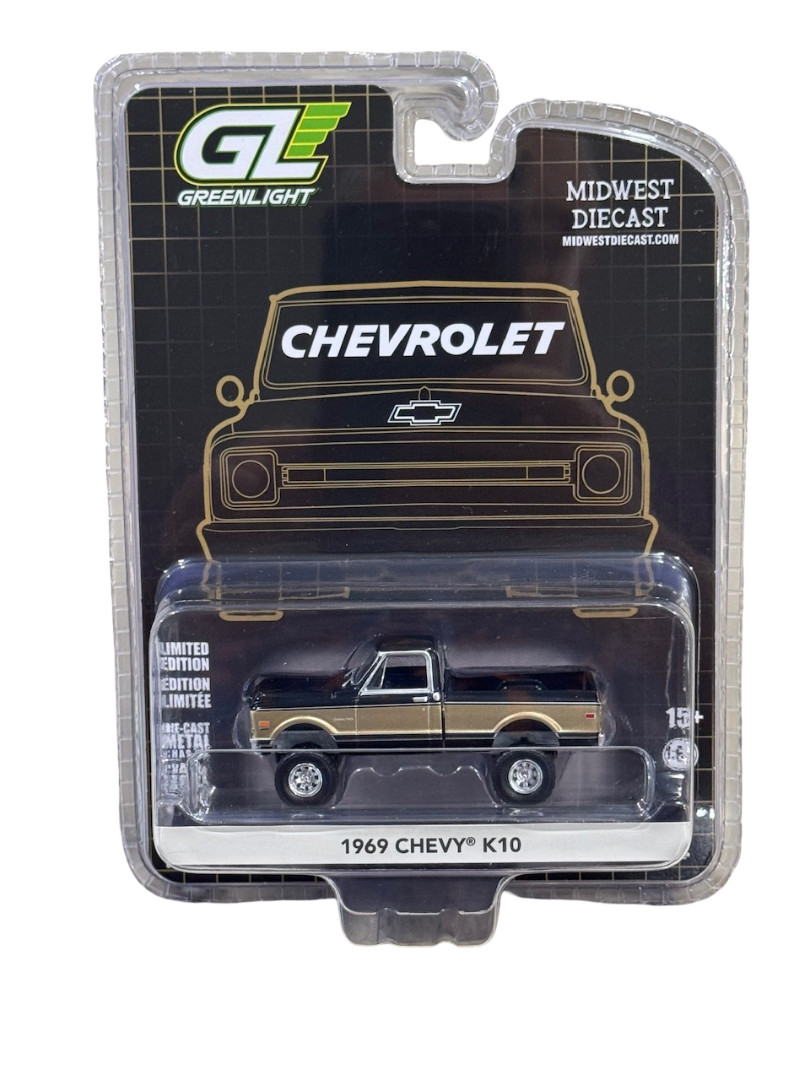 Greenlight Midwest Diecast Exclusive 1969 Chevy K10 Black/Gold 1/64 51687-A