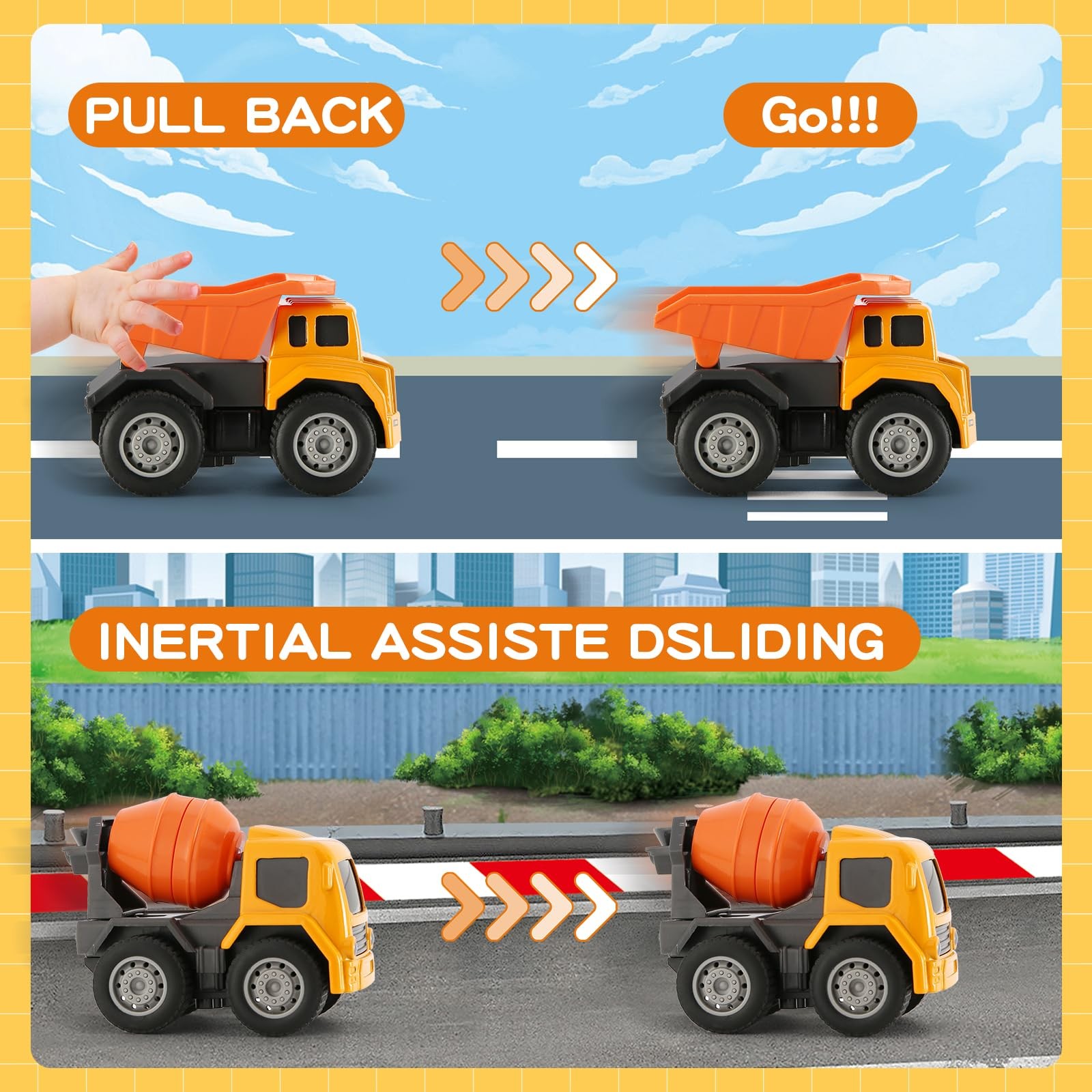 6-in-1 Mini Die Cast Alloy Construction Vehicle Set, Pull Back Toy Cars for 3…