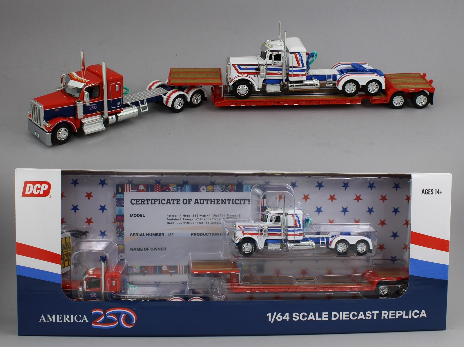 DCP 1:64 *AMERICA 250* Peterbilt 589 w/Lowboy & 359 Bicentennial LOAD *NIB*