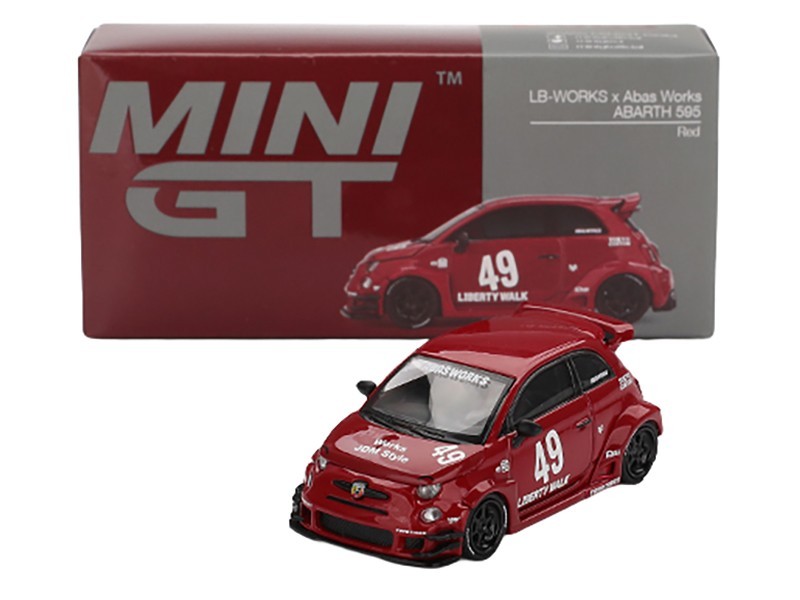 ABARTH 595 #49 “LB-WORKS X ABAS WORKS” RED 1/64 DIECAST CAR BY MINI GT MGT00963