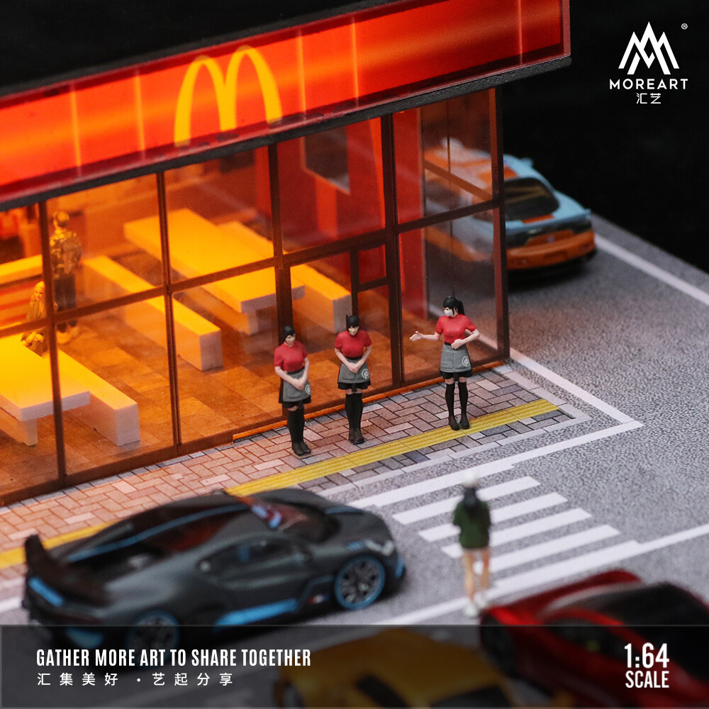 1/64 Diorama Diecast Car Garage Model City LED Street Building Repair Scene Gift